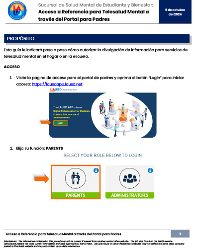Accessing Telemental Health Referral through Parent Portal