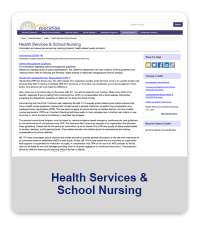 CA Education website - Health Services & School Nursing 