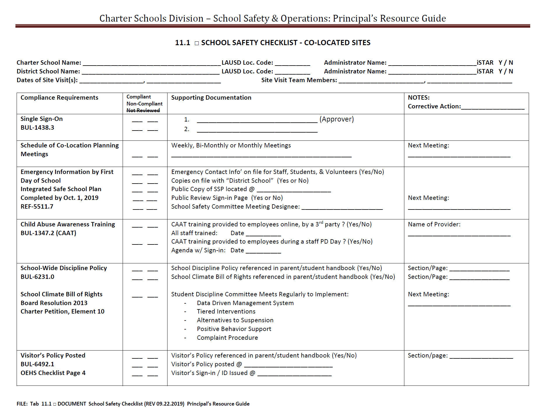 Safety and Operations Checklist