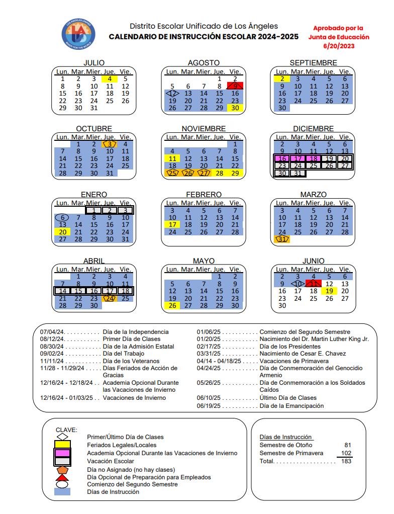 Calendar 2024-2025