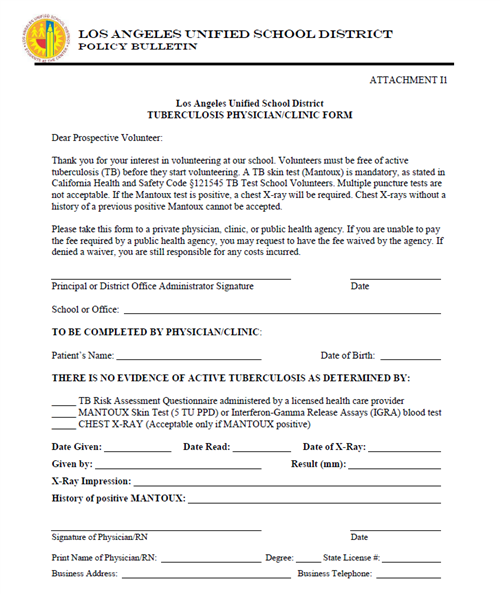 Tuberculosis Form English