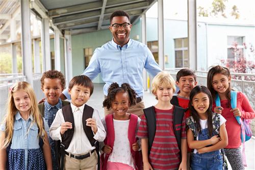 Teacher with students 