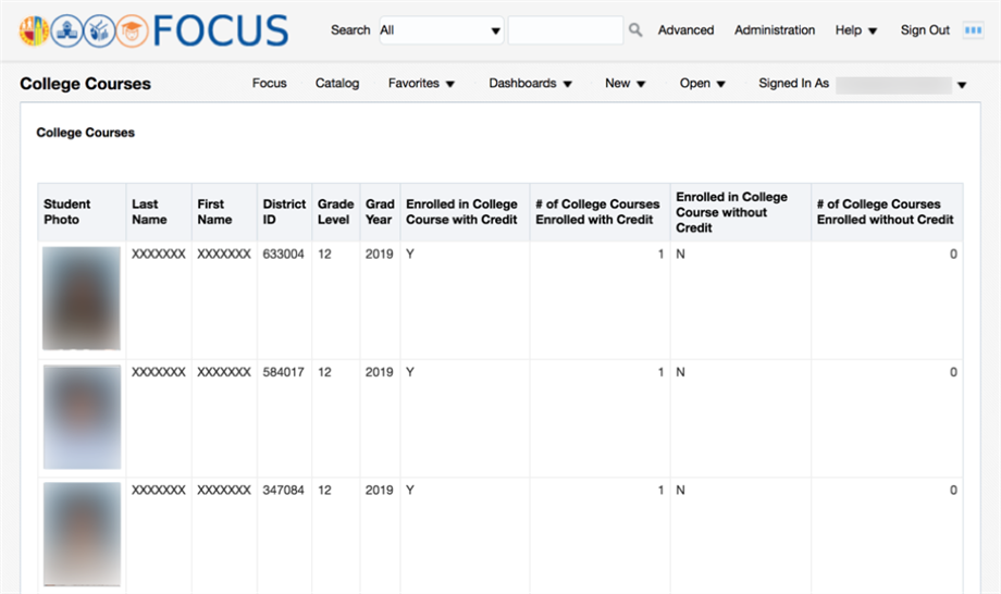 College Course Information 